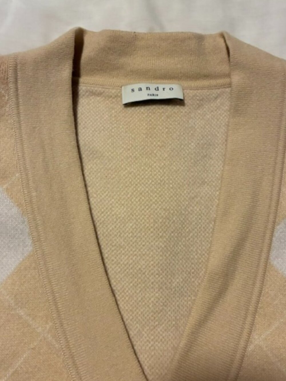 Sandro Large Checkers Beige Sweter Vest